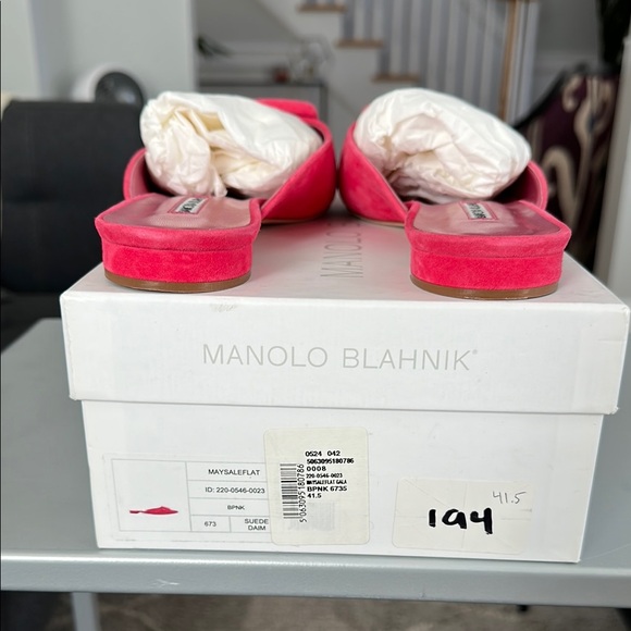 Manolo Blahnik Women's Pink Suede Mules Maysale - Picture 5 of 6
